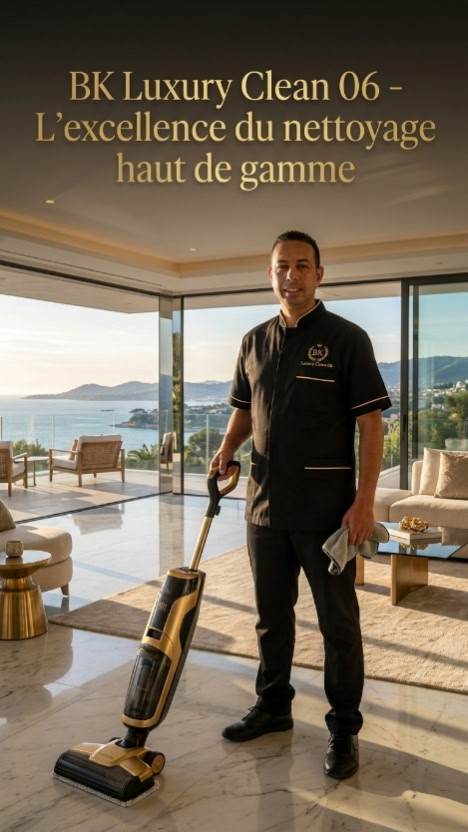 Nettoyage d'un salon de villa avec vue mer